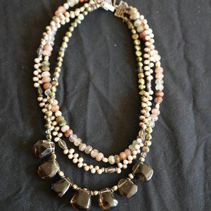 Polished stone and fresh water pearl necklace